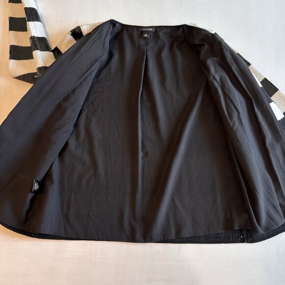 Ann Taylor Blazer Jacket Size Small Full Sequin Black And White Striped Lined - Picture 15 of 16